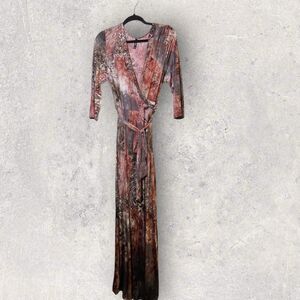 Janette Fashion Women’s 3XL Brown/Grey Paisley V-neck Faux Wrap Maxi Dre…